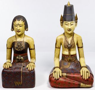 Asian Style Hand-Carved Wood Statues