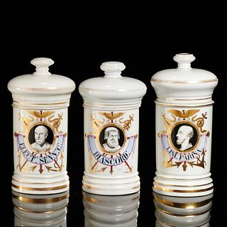 Set (3) Paris porcelain apothecary portrait jars