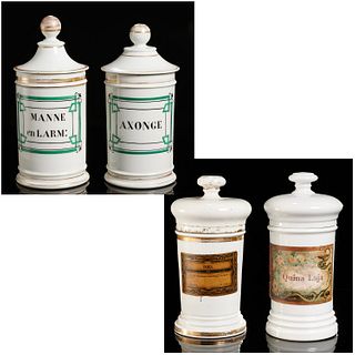 (4) French and Spanish porcelain apothecary jars