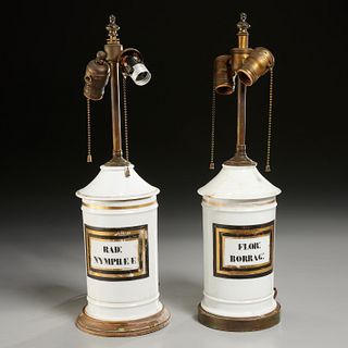 Pair Continental porcelain apothecary jar lamps