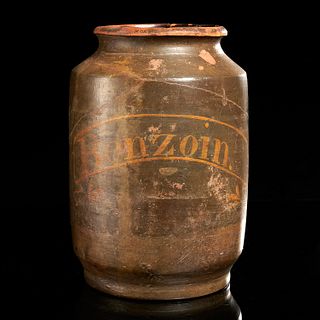 Antique slip decorated redware drug jar