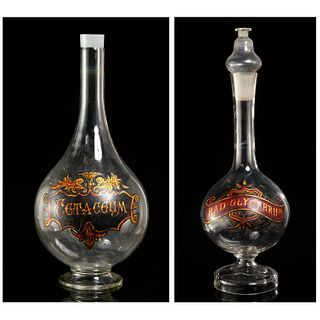(2) Large glass apothecary display flasks