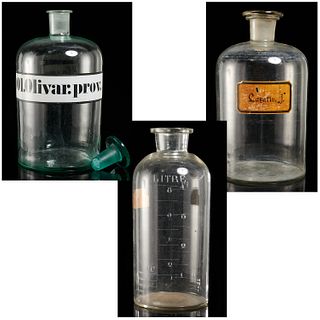 (3) Oversize glass apothecary bottles