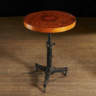 Unusual Continental parquetry and cast iron table