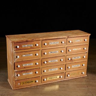 Large pine 15-drawer apothecary cabinet