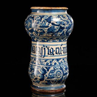 Antique Italian maiolica albarello or drug jar