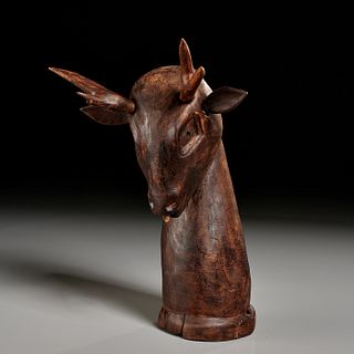 Folk Art carved wood deer trophy
