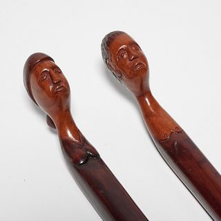 Pair Folk Art carved wood canes