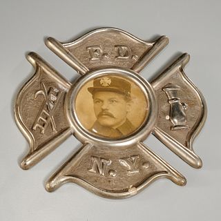 N.Y. Fire Department zinc plaque & photo, c. 1900