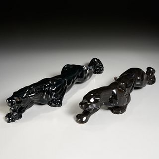 Near pair Vintage ceramic panther sculptures