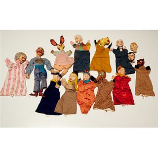 Collection (14) vintage hand puppets