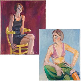 David Shaw, pair female portrait paintings