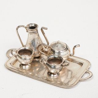 Miniature sterling dollhouse tea set