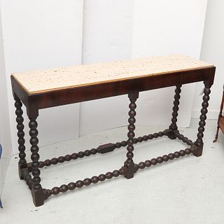 Jacobean style travertine top console table