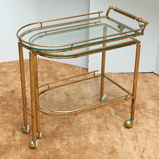 Italian Modern brass, glass swivel serving cart
