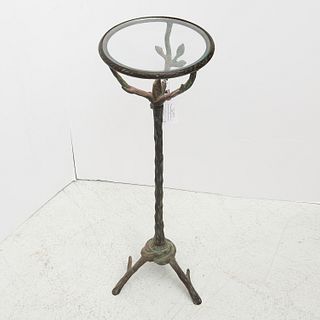 Giacometti style patinated metal small table