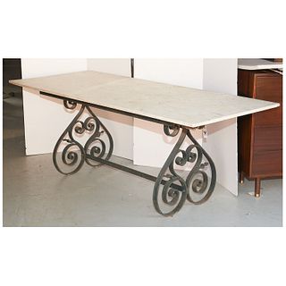 French wrought iron marble top dining table