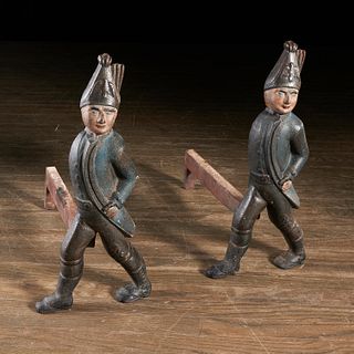 Pair painted Hessian soldier andirons