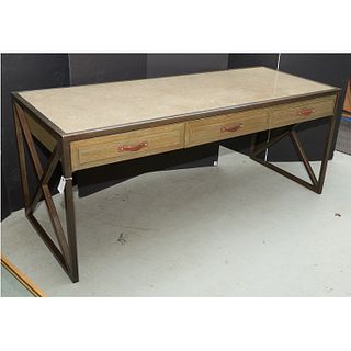 Industrial style Designer desk with leather pulls