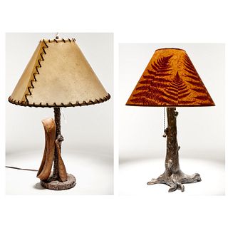 (2) Ralph Lauren style rustic faux bois lamps