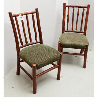 Pair rustic Adirondack style hickory side chairs