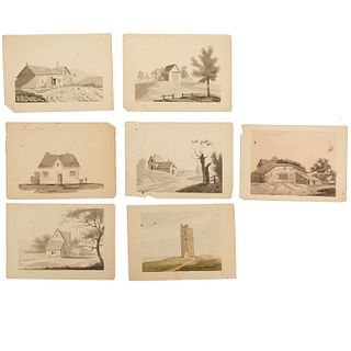 (7) English cottage design renderings, c. 1810