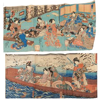 (2) Japanese woodblock triptychs, c. 1850
