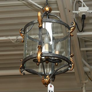 French parcel gilt iron lantern chandelier