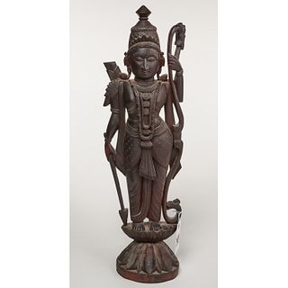 Large Indian carved hardwood figure of Rama