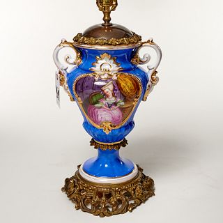 Old Paris hand painted porcelain urn lamp
