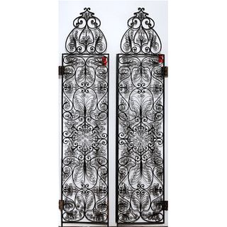 Pair Spanish style wrought iron filigree gates