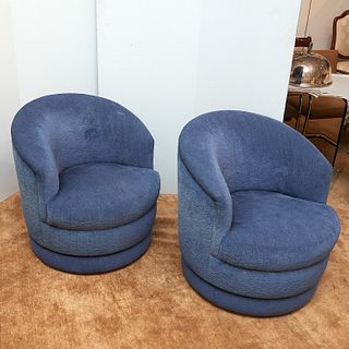 Pair Designer barrel back swivel chairs