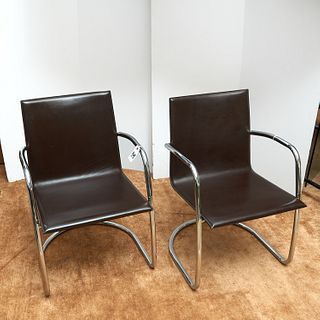 Pair Matteo Grassi leather and chrome armchairs