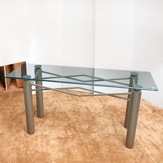 Postmodern alumium and glass console table