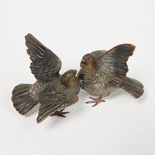 Pair Vienna cold painted bronze pigeon group