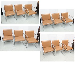 Set (12) Brno style leather, chrome armchairs