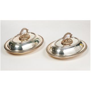 Pair Sheffield plate covered vegetable dishes