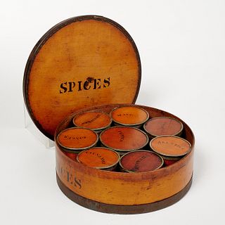 19th c. Shaker spice box with containers