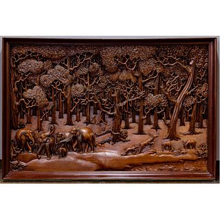 Wild Life Carved Wood Panel