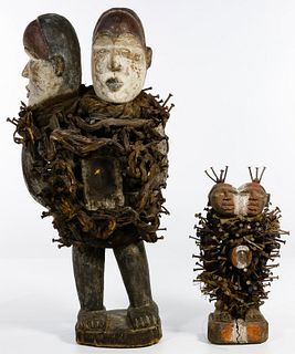 African Carved Wood Nail Fetish Sculptures