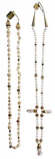 18k Gold Clasp, Semi-Precious Gemstone and Pearl Necklaces