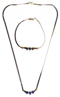 14k Gold, Sapphire and Diamond Necklace and Bracelet