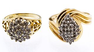 14k Gold and Diamond Cluster Rings