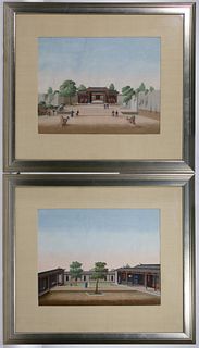 Chinese (Canton School, 20th Century) Watercolors
