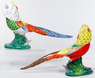 Italian Majolica Handpainted Bird Sculptures