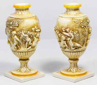 Italian Majolica Handpainted Urns