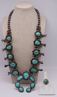 JEWELRY. Signed Silver and Turquoise Squash