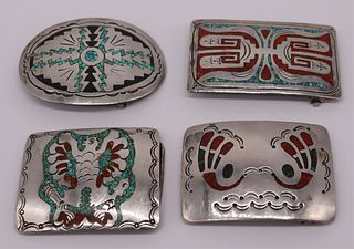 JEWELRY. (4) Sterling and Turquoise Belt Buckles.