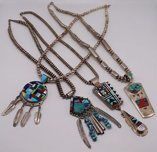 JEWELRY. (4) Inlaid Southwest Sterling Necklaces.