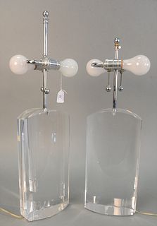 Pair of large lucite table lamps, 26". Provenance: Estate of William and Teresa Patton, Lake Ave Greenwich, CT.